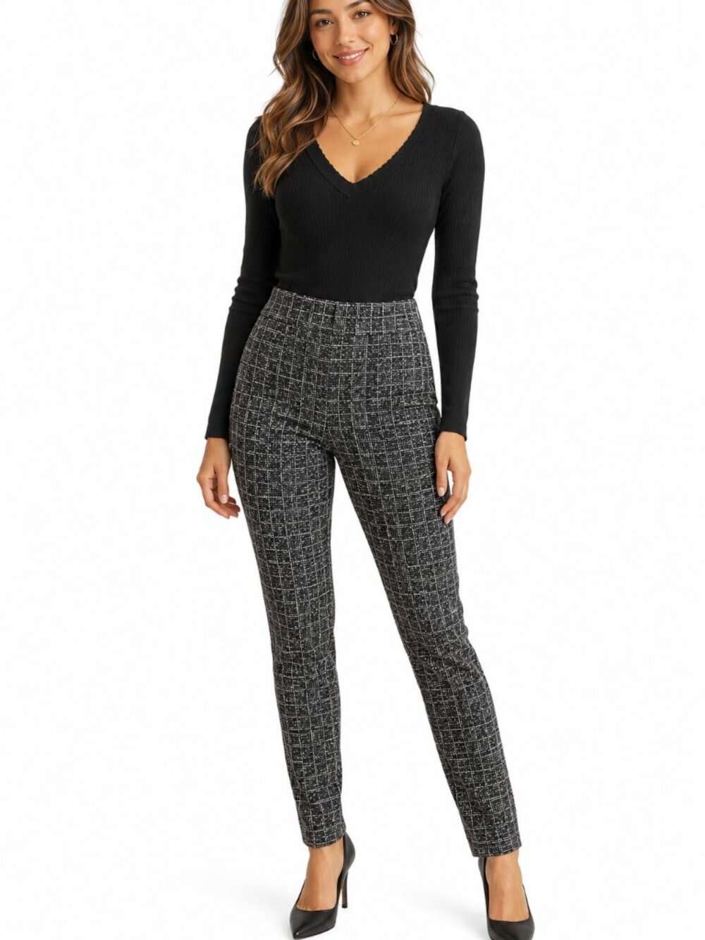 Ricki's Black White Skinny Pull-On Pants Women's Medium Career Stretch Office